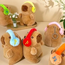 Cute Capybara Plush Keychain Headphone Doll Pendant Soft Toy Gift