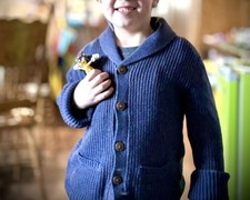 Rorie Whelan 7/8 Blue KnitCardigan Sweater Shawl Collar Fishermen Button Pockets