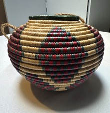 10" Nubian Kenya African Heritage LTD Folkart Hanging Basket + Lid, Palm Fibre