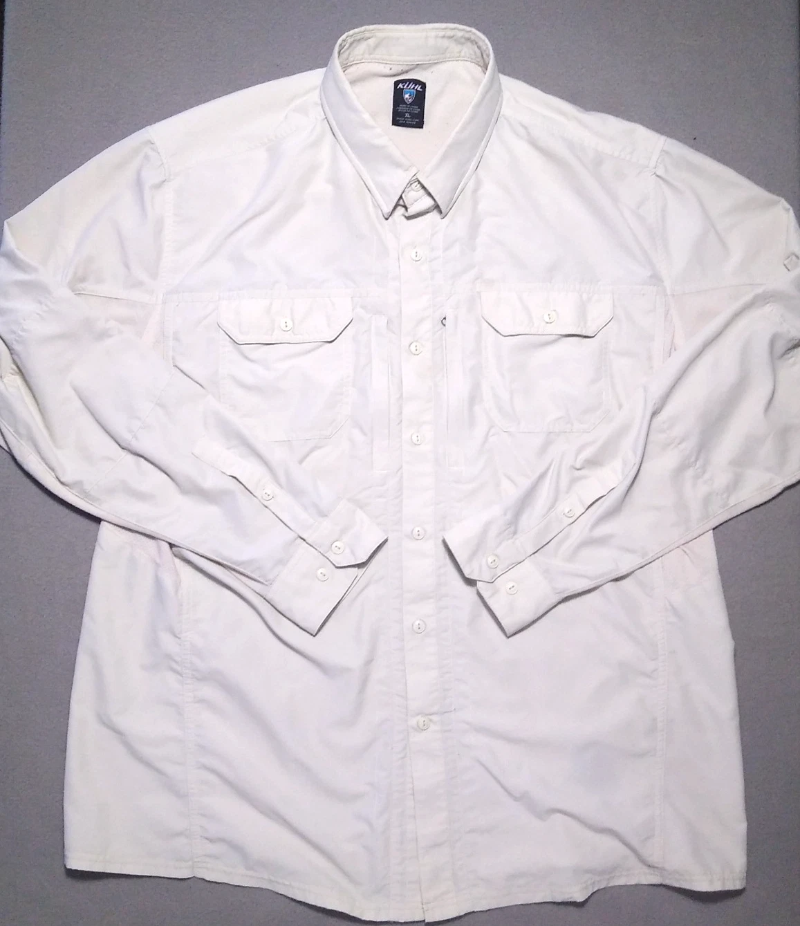 Kuhl Shirt XL Vented Shirt Button Down Outdoor Hiking Travel Pockets Roll Sleeve