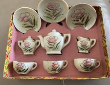 Vtg Toy China Tea Set Lusterware Child Play Little Girl Japan 11 Pcs Pink Floral