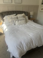King Size Grey Fabric Bed With Mattress & Storage Drawers – £100