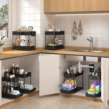3 Pack Under Sink Organizers,2-Tier Multi-Use Kitchen and Bathroom Organizers an