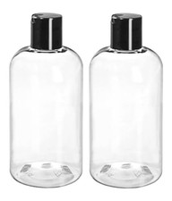 8 oz Clear Plastic Empty Bottles with Black Disc Top Caps, Squeezable