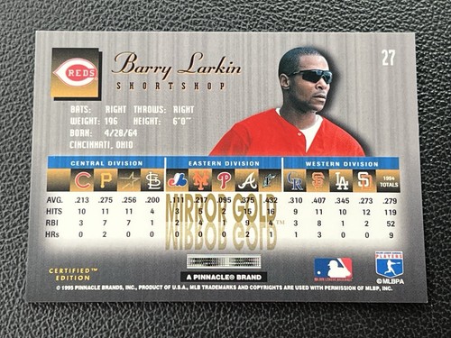 1995 95 SELECT CERTIFIED EDITION MIRROR GOLD BARRY LARKIN #27 CINCINNATI REDS - Bild 2 von 2