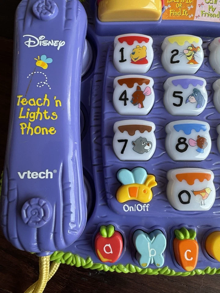 VTech Disney Winnie the Pooh Teach ’n Lights Phone Learning Toy Works! 2004 VTG - Image 2 of 4