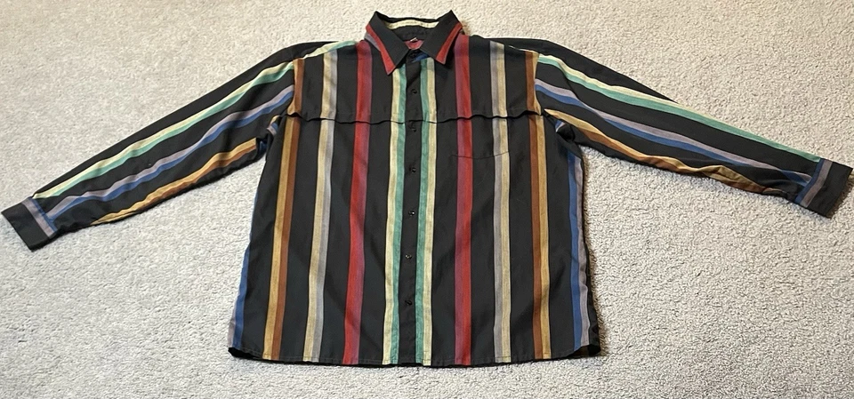 70s Spire USA Striped Button Shirt Mens 2XLT Black Long Sleeve Disco Pink Preppy - Image 4 of 4