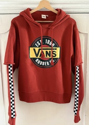 VANS Kapuzenpullover Hoodie Rot M Logo-Print kariert, Fleece Baumwolle/Poly