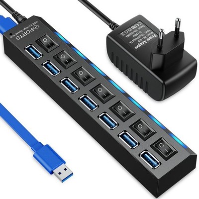 USB3.0 Hub 4 Port 7 Port Splitter Adapter mit Aktiv Netzteil Verteiler PC Laptop