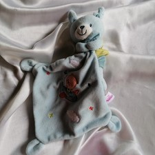 Doudou lapin bleu et son mouchoir brodé, Pommette