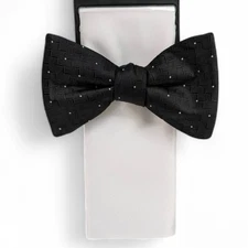 Alfani Men’s Brookes Black Dot Pre-Tied Bow Tie & White Pocket Square Set
