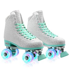 Roller Skates for Women Girls and Kids, Light Up Wheels - Quad Outdoor PU Lea...