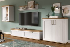 Wohnwand Schrankwand weiß Landhaus Lärche Eiche Dekor Wohnzimmer 4-tlg. Mirano