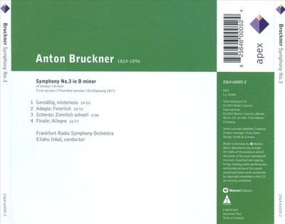 BRUCKNER: SYMPHONY NO. 3 NEW CD