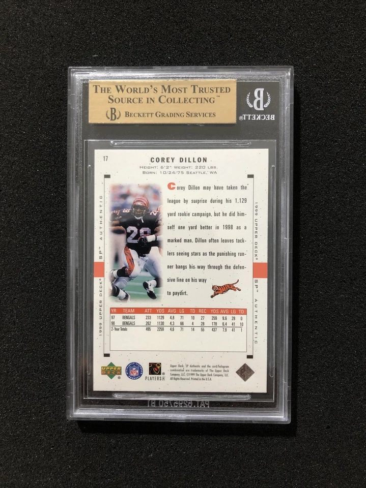 1999 Upper Deck SP Authentic COREY DILLON #17 BGS GRADED 9.5 💎 GEM MINT 💎 B - Image 2 of 2