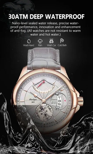 POEDAGAR Reloj de Lujo para Hombre Impermeable Cuarzo Cuero Relojes para Hombre Nuevo - Imagen 14 de 16