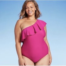 Women's Ruffle One Shoulder High Coverage One Piece Swimsuit, Hot Pink 16