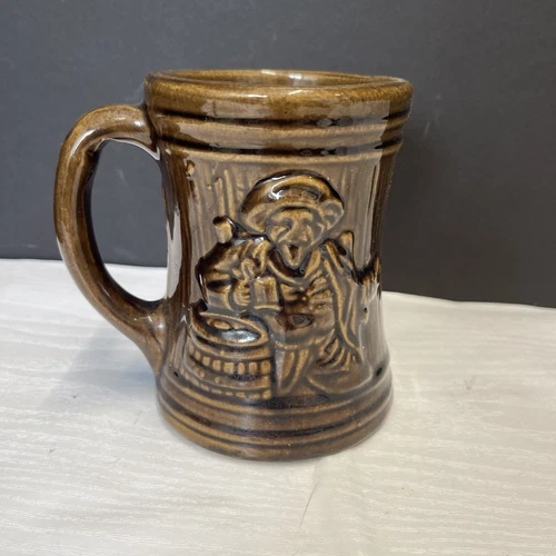 Vintage McCoy 1920's Buccaneer Green Pirate Stoneware Mug Cup Bar Ware 5” Tall