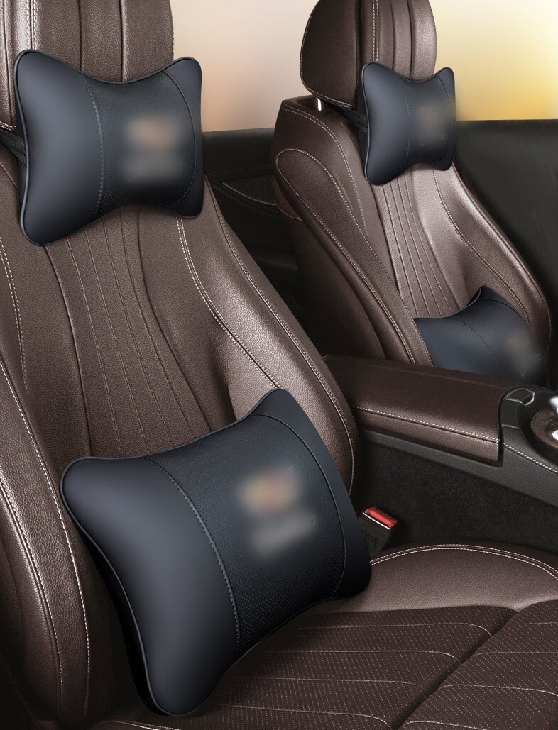 Black 2Pcs Car Seat Headrest Neck Cushion Pillow Soft Leather Fit For Cadillac