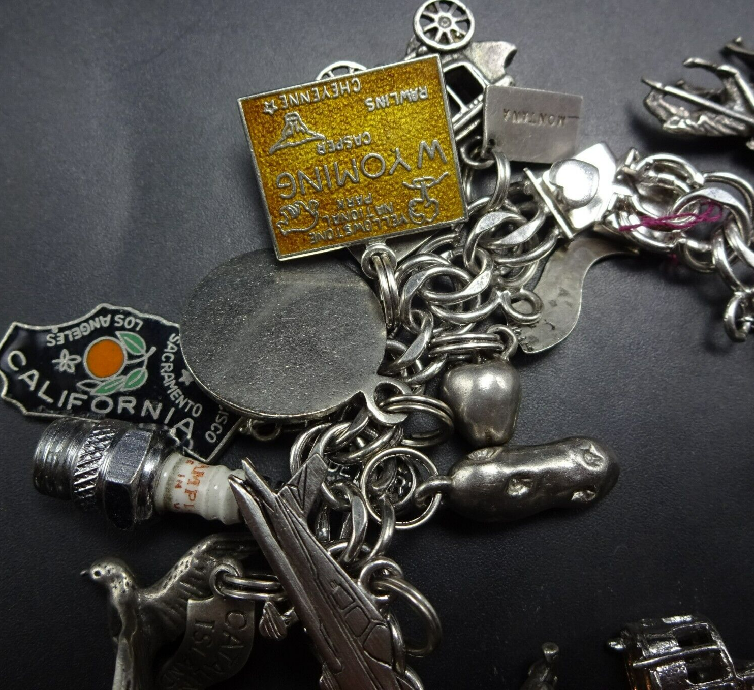 Vintage Sterling Silver 33 CHARM BRACELET 103.3 grams UNUSUAL and RARE ...