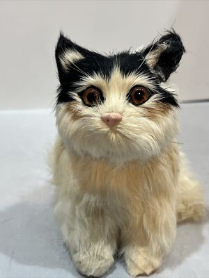 Vintage Rabbit Fur Cat Figurine Realistic Soft Kitty Kitten Mini Figurine 5 x2.5