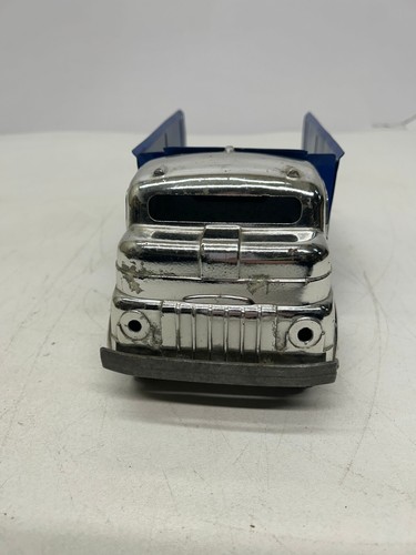 Vtg Structo Toys Wind Up Dump Truck Chrome Cab Blue Bed As Is Parts - Afbeelding 4 van 13