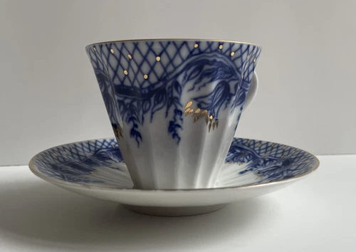 Vintage Lomonosov Russia Cobalt Blue & Gold Porcelain Tea Coffee Cup And Saucer