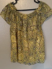 Loft Yellow Metallic Off Shoulder Top Size M