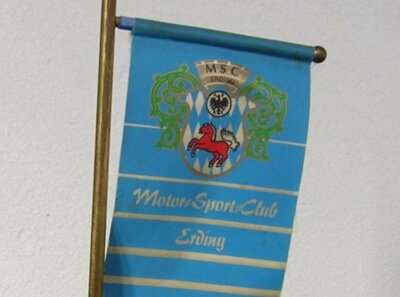 VINTAGE TROPHY MSC ERDING GERMANY BAVARIA ADAC BMW CLASSIC ACCESSORY FLAG + POLE