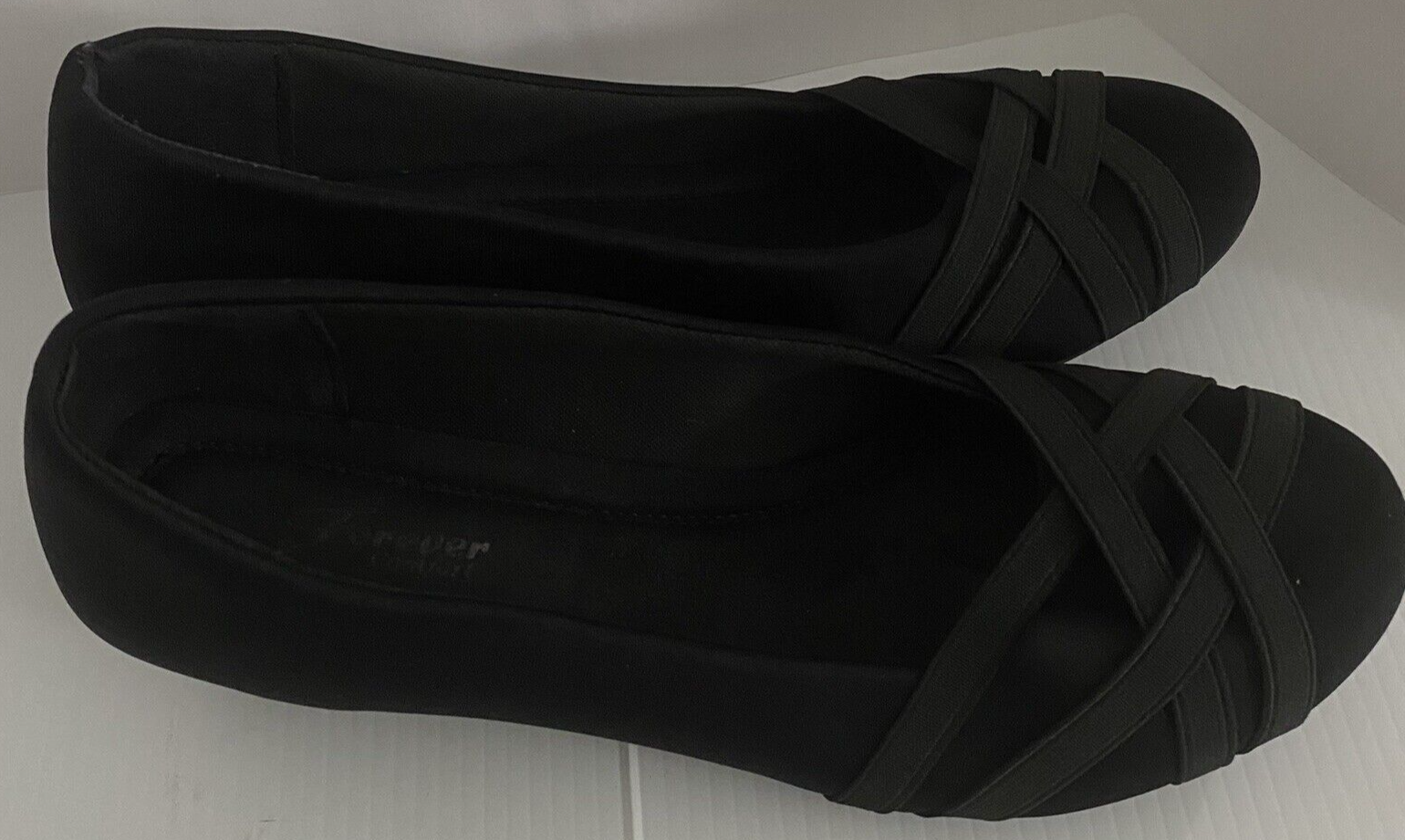 Forever-Steady4 Black Suede Mid-Wedge Heel Slip-On Women's Shoe Size 7-7.5  