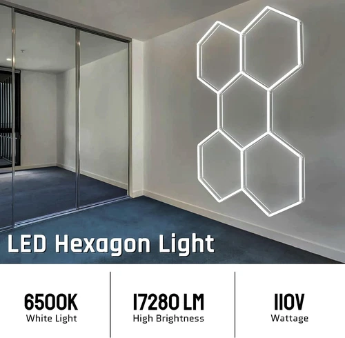 Hexagonal LED Garage Lights Honeycomb Detailing Showroom Office 5 Grids 14400LM - Picture 9 of 14
