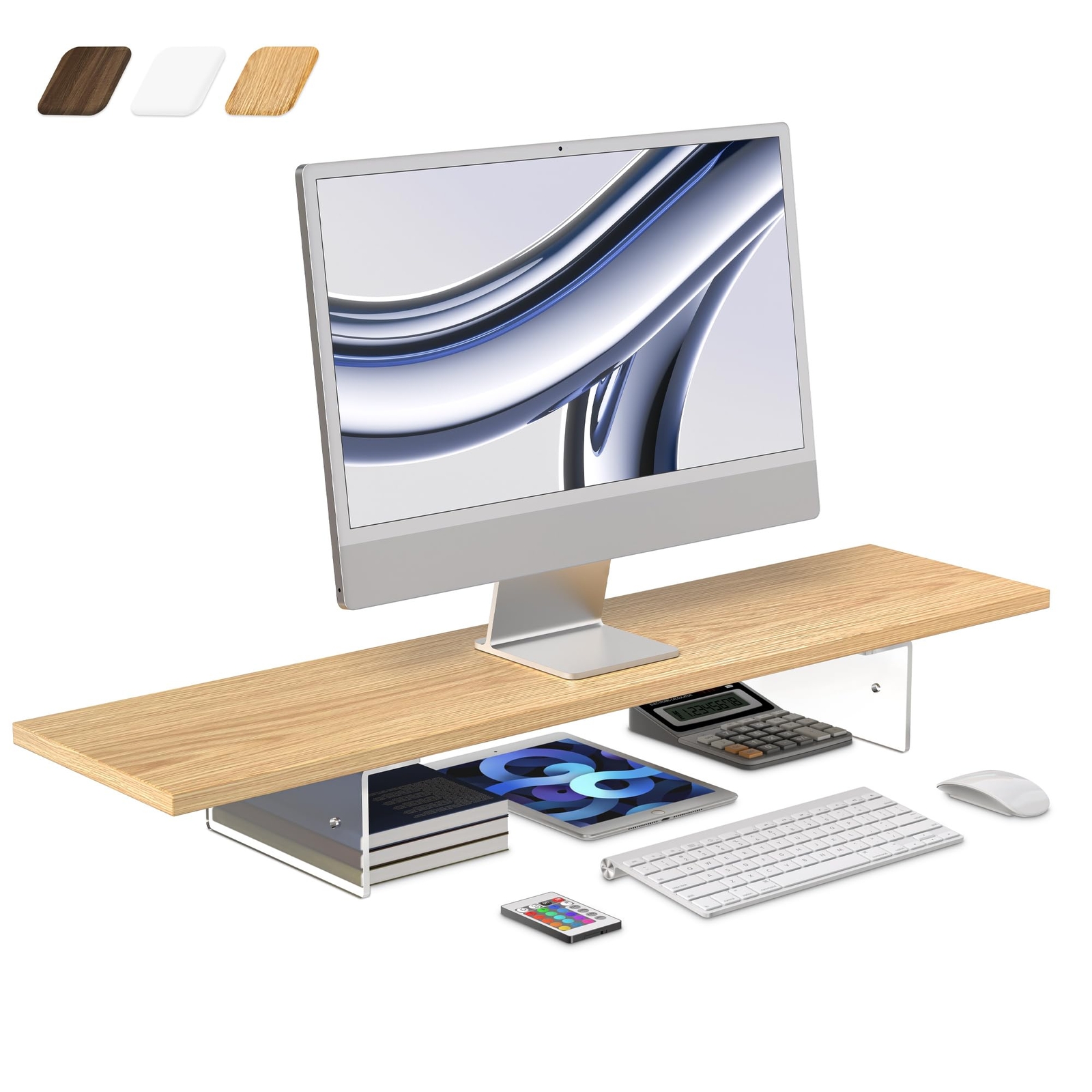 Monitor Stand Riser,Wood & Acrylic Computer Monitor Stand with LED Light,Desk...-image