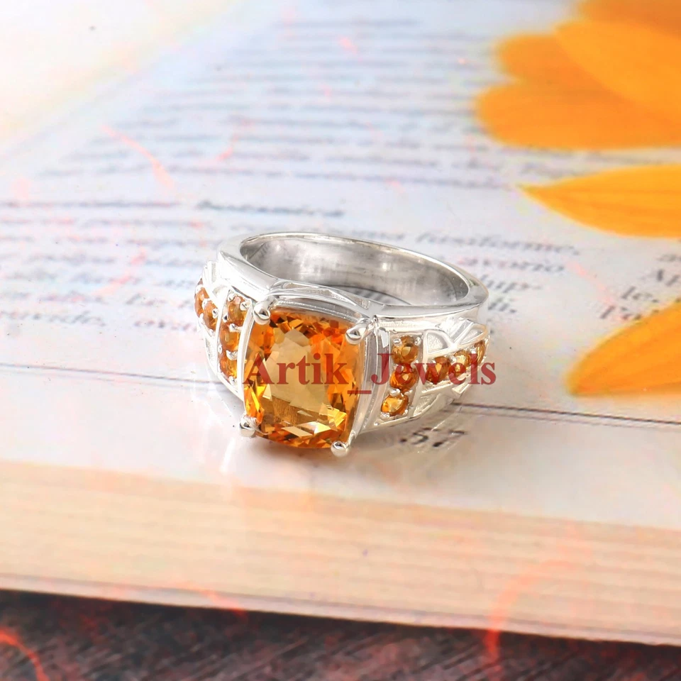 Anillo De Plata Esterlina 925 Con Piedra Natural De Citrino Para Hombre #1321 - Imagen 3 de 4