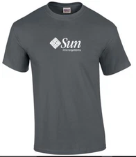 Sun Microsystems T-shirt Computer White Logo Geek Charcoal Gray T Shirt S-5XL