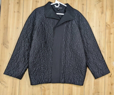 Linda Allard Ellen Tracy Black Silk Jacket Sz 10 Quilted Open Collared Texture