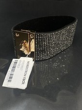 High Fashion GoldTone Black Rhinestone Sparkle Faux Leather Bangle Bracelet READ