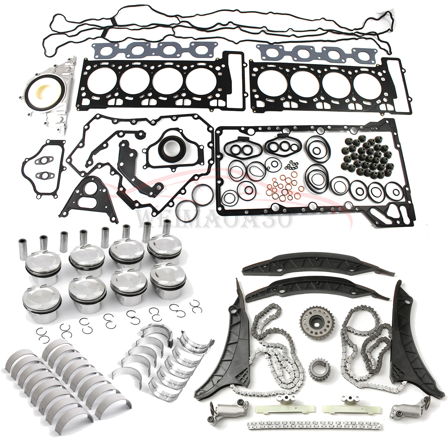 Engine Rebuild Kit & Timing Chain Kit Bearing Pistons Set For BMW