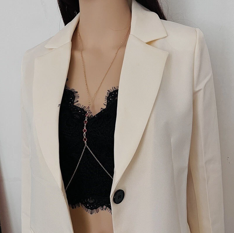 Moda Feminina Corrente Corporal Crossover Arnês Vermelho Círculo Redondo Colar Cintura 1712 - Imagem 2 de 4