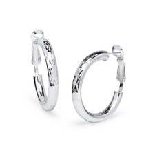Diamond Cut Clutchless 4x30mm Hoop Earrings in Sterling Silver