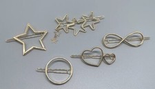 Five Gold Tone Curcle Heart Star Hair Clips