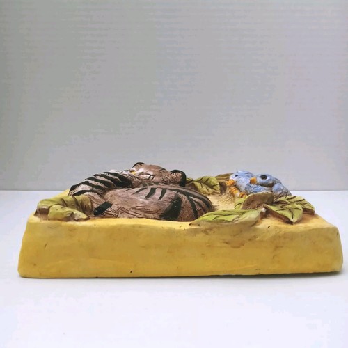 Stone Bunny Telle M Stein Sleeping Kitty Blue Birds 0390 Wall Plaque 2003 8" - Picture 4 of 14