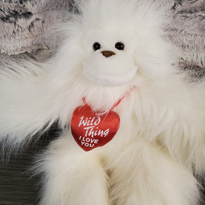 Gorilla Plush 12  White Fuzzy Furry Monkey Wild Thing I Love You Valentine's Day