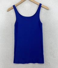 EILEEN FISHER Tank Top S Organic Cotton Ribbed Jersey Cami Scoop Neck Shell Blue