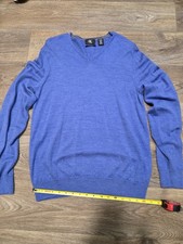 Calvin Klein Men's Extra Fine Merino Wool Pullover Sweater Blue V-Neck L