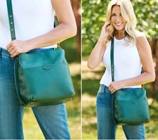 American Leather Co.  Luca Triple Entry Leather Crossbody Purse Emerald Green