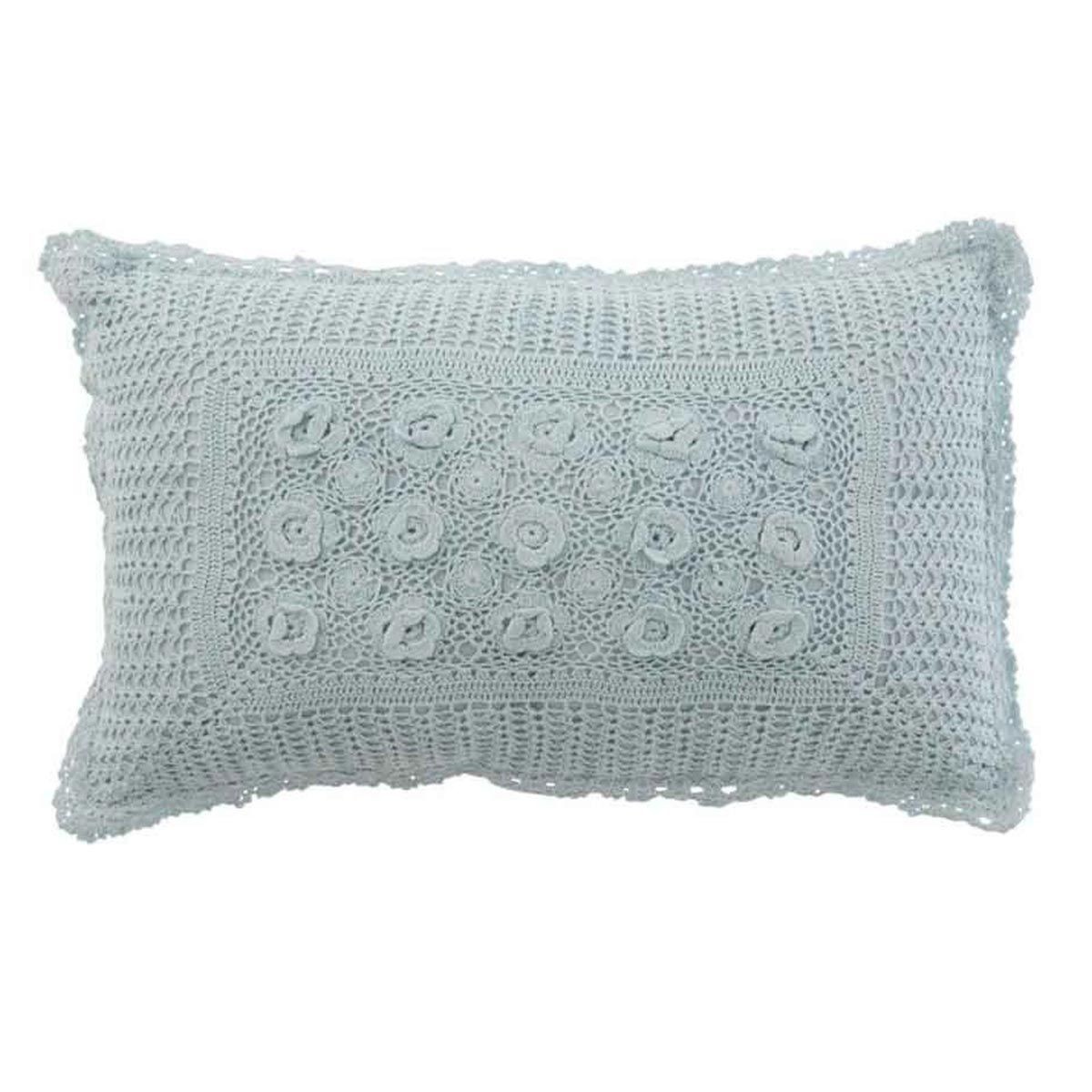 Coussin Déco 30x50cm Bleu Dentelles - Savoir-faire et Élégance Intemporelle
