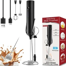 Milk Frother, Rechargeable & Handheld Frother Wand with stand, 3 Speed Adjust...