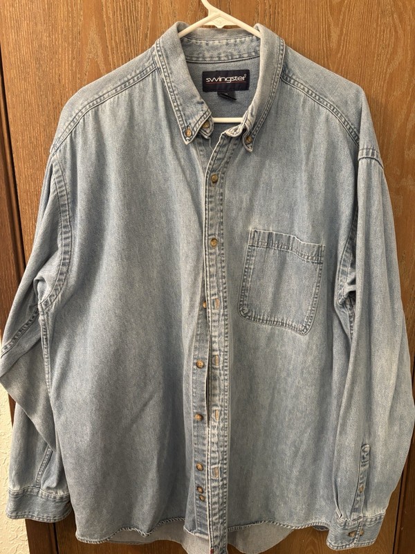mens 100% Cotton Denim Long Sleeve Button Down Shirt size 2XL