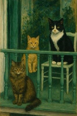Der Balkon Mit Katzen Öl Ölgemälde Eduard Manet Stil Gemälde Malerei Kunstdruck