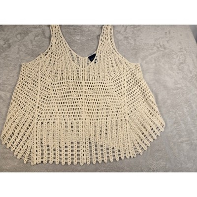 Daytrip Womens Cream Crochet Open Knit V-Neck Tank Top Size M 3217-TTK